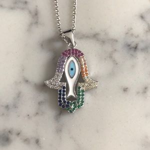 925 Sterling silver Hamsa multicolor CZ